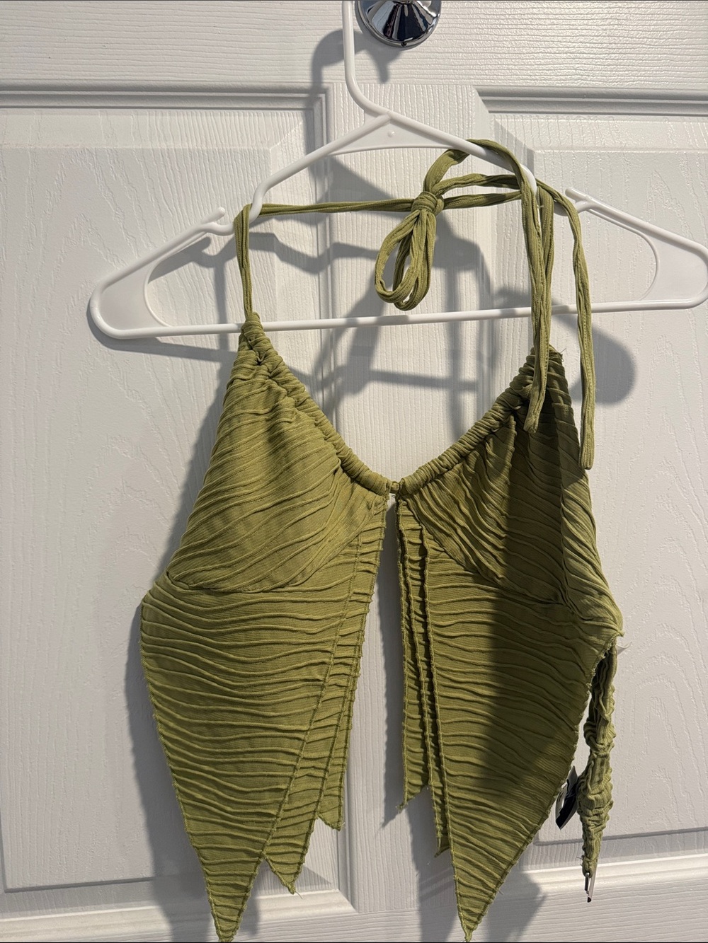Princess Polly Olive Green Textured Halter Tie Crop Camisole